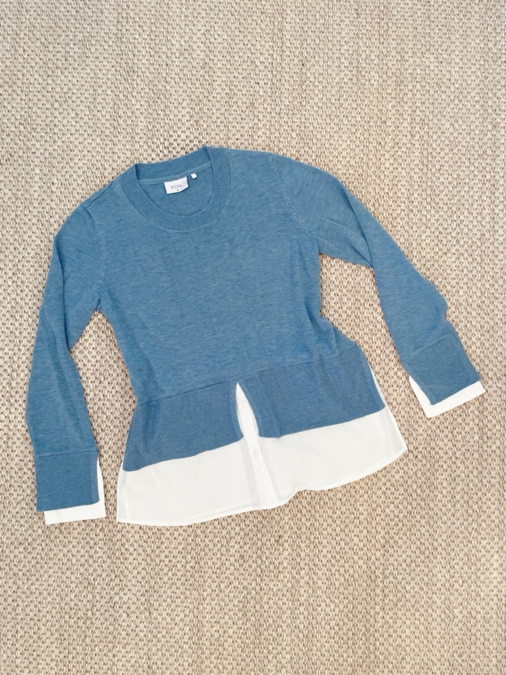 FOIL blue BUSINESS TIME LAYERED LOOK SWEATER Extra Small XS LIKE NEW